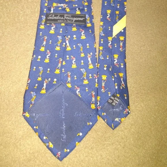 ❤️NWOT SALVATORE FERRAGAMO Navy Golf Theme Silk Necktie Tie